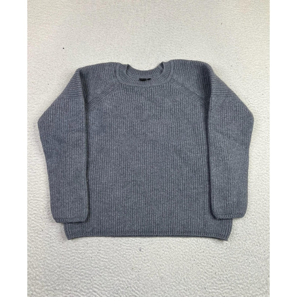 ISAORA Sweater Womensโ Medium Gray Raglan Crewneck Wool Ribbed Knit Pullover